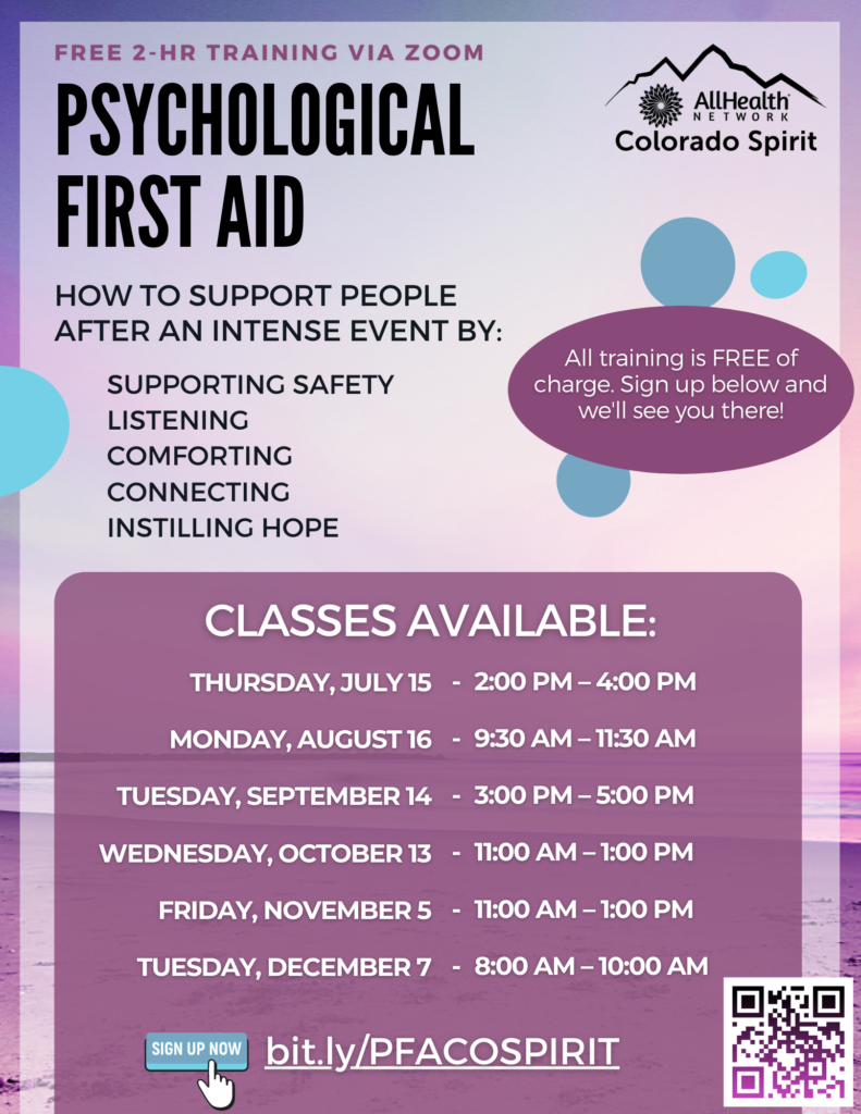 Psychological First Aid Free Allhealth Network Mental Health Counseling Therapy Psychiatry Crisis Services